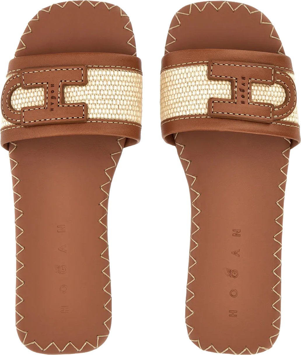 HOGAN Sandals Leather Brown Beige