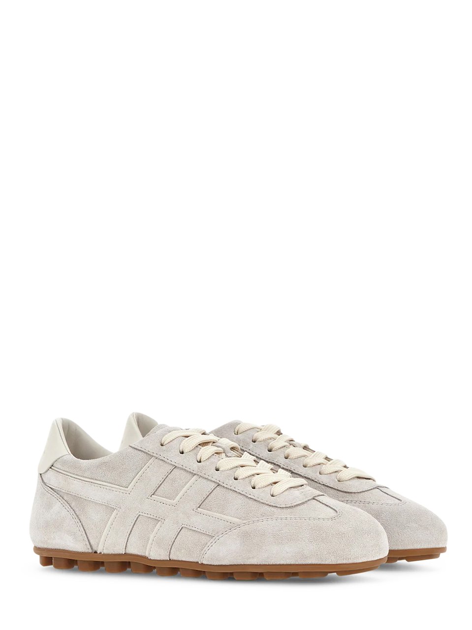 HOGAN Low-Profile Suede Calfskin Sneakers with Contrasting Rubber Sole Grijs