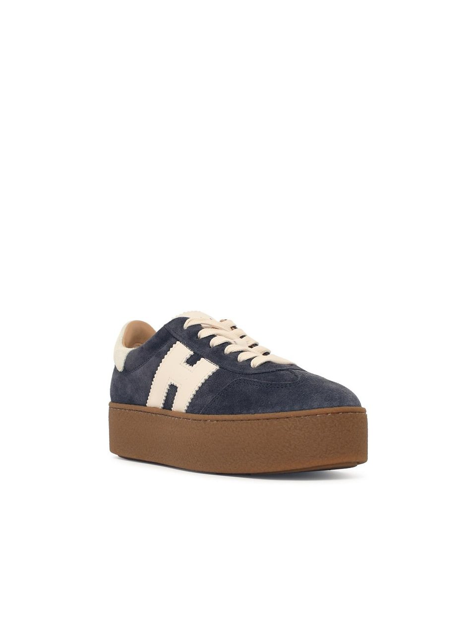 HOGAN Suede Sneakers With Leather Insert And Platform Sole Bruin