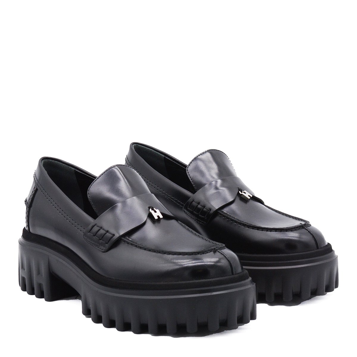 HOGAN Black Leather Loafers Grijs