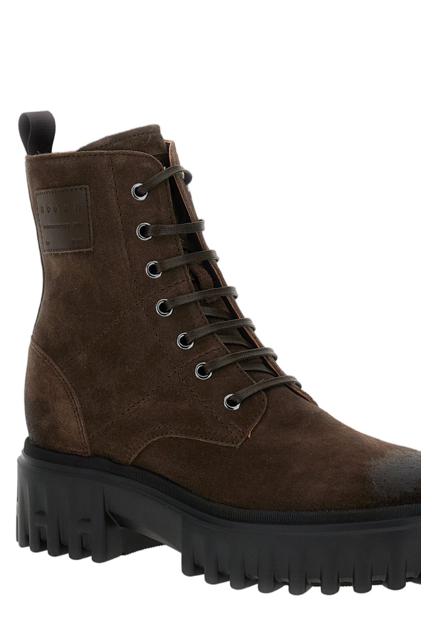 HOGAN Brown Leather Chunky Sole Boots Bruin