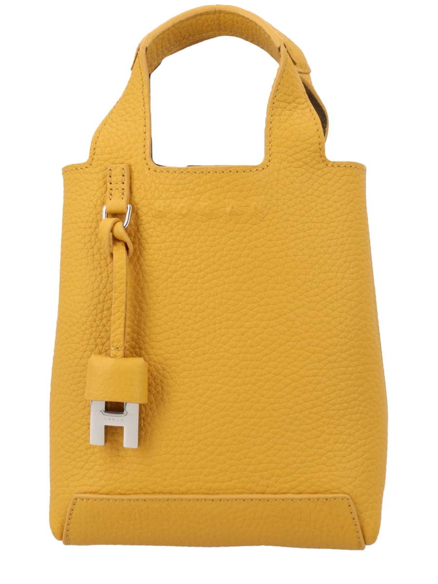 HOGAN Neutral Structured Silhouette Letter Charm Handbag Geel