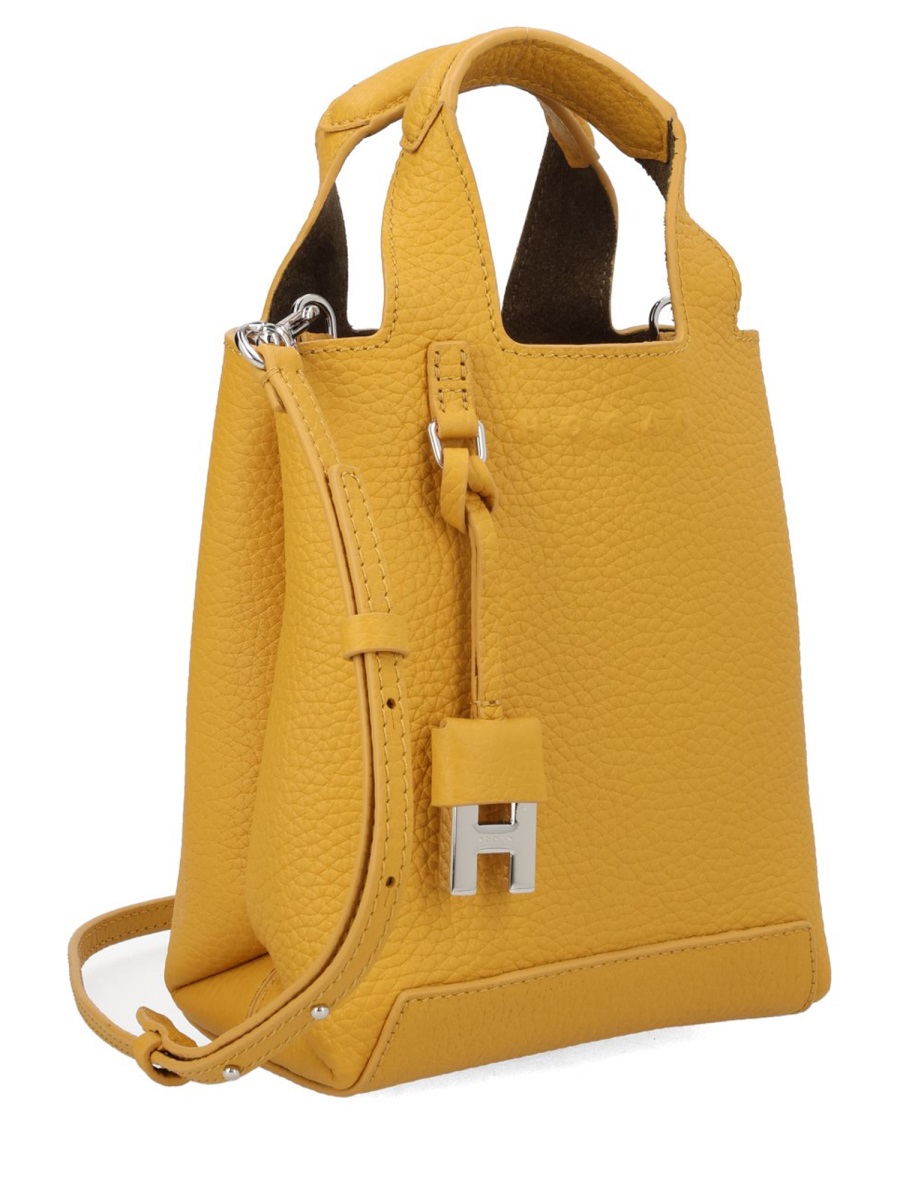 HOGAN Neutral Structured Silhouette Letter Charm Handbag Geel