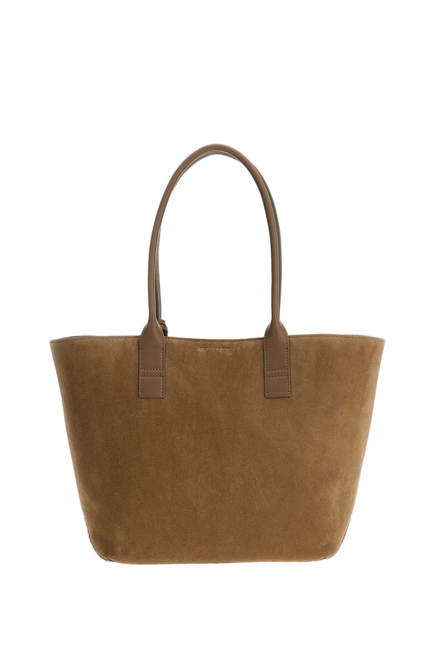 HOGAN Embossed Suede Leather Small Shopping Bag with Internal Pouch Bruin