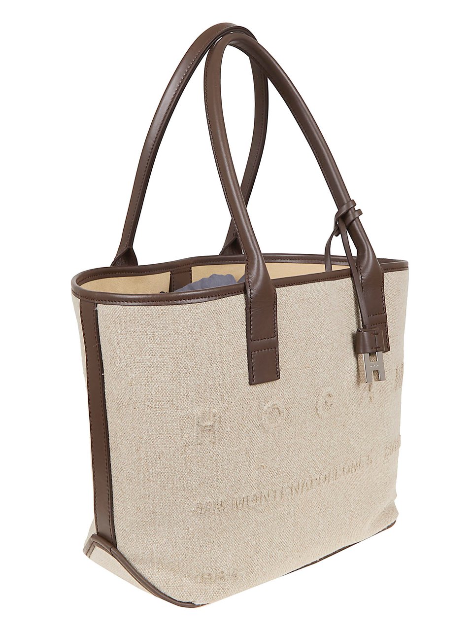 HOGAN Canvas and Leather Tote Bag with Embossed Logo Neutraal