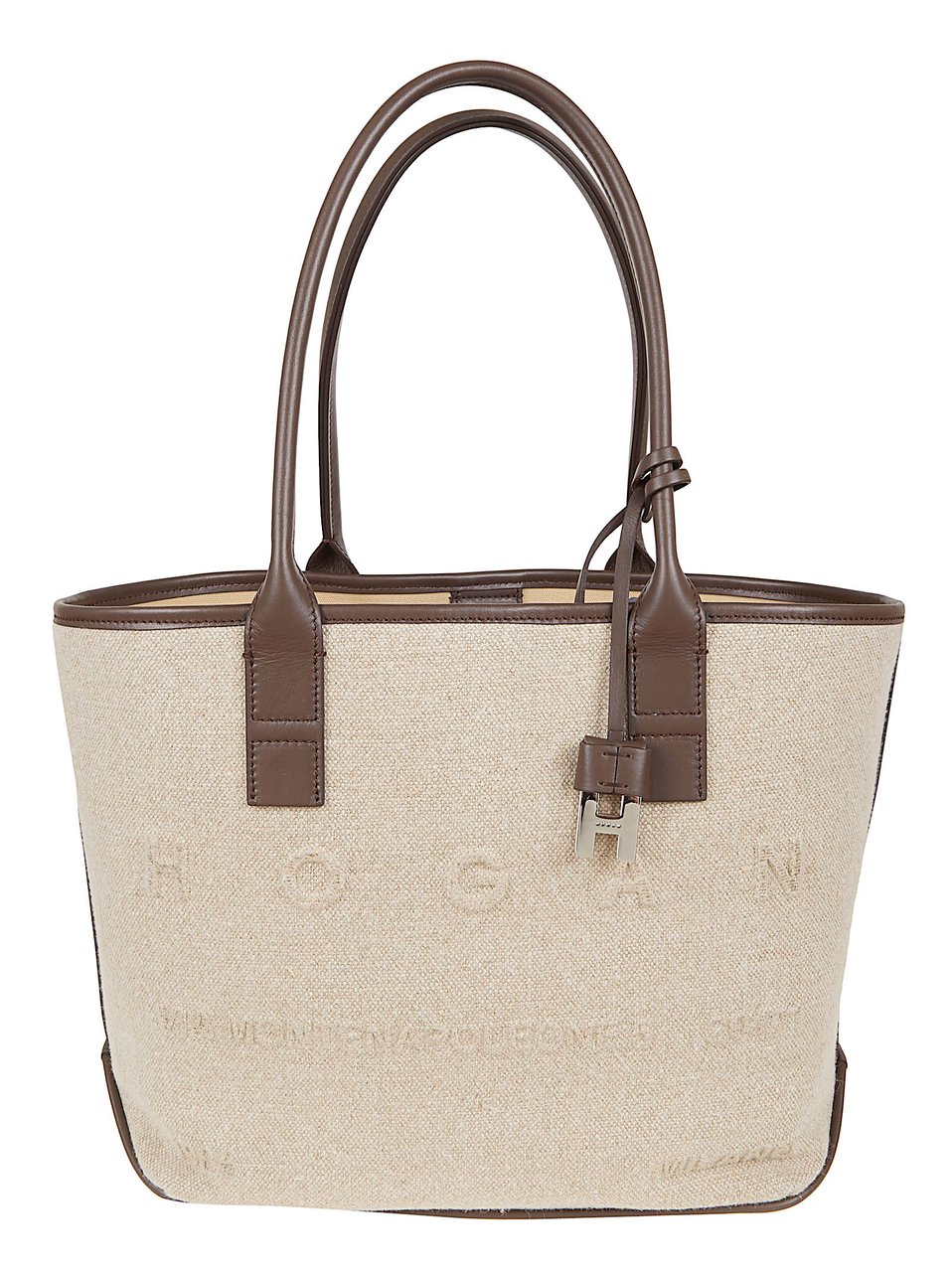 HOGAN Canvas and Leather Tote Bag with Embossed Logo Neutraal