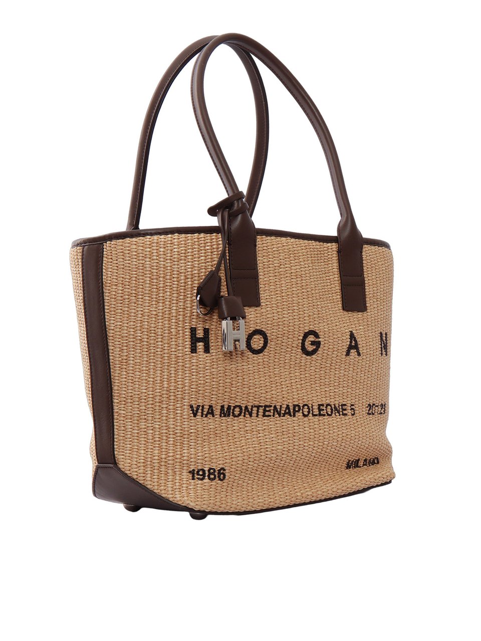 HOGAN Address Shopping Woven Raffia Tote Bag Neutraal