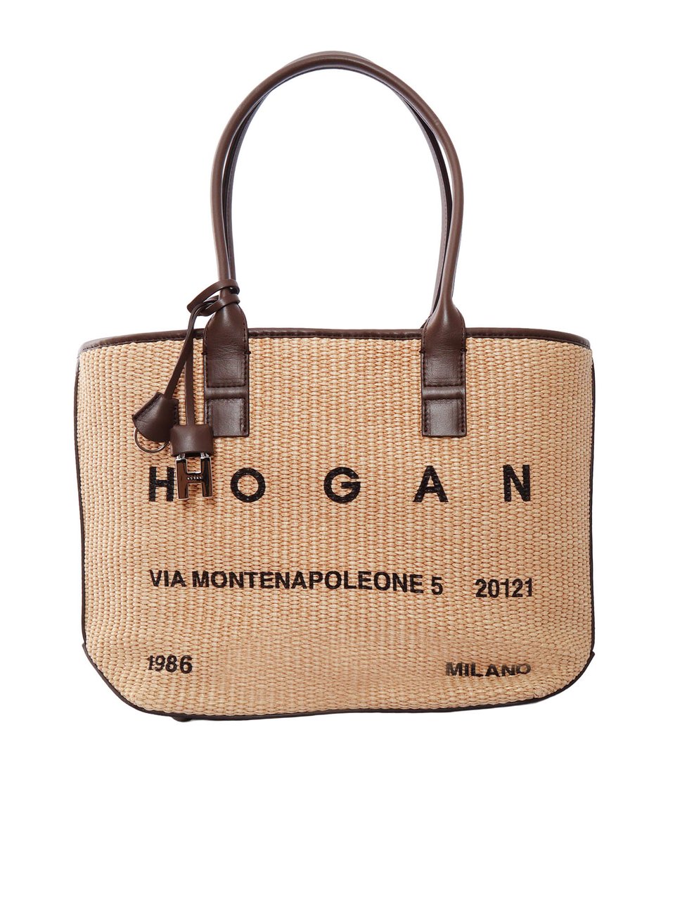 HOGAN Address Shopping Woven Raffia Tote Bag Neutraal