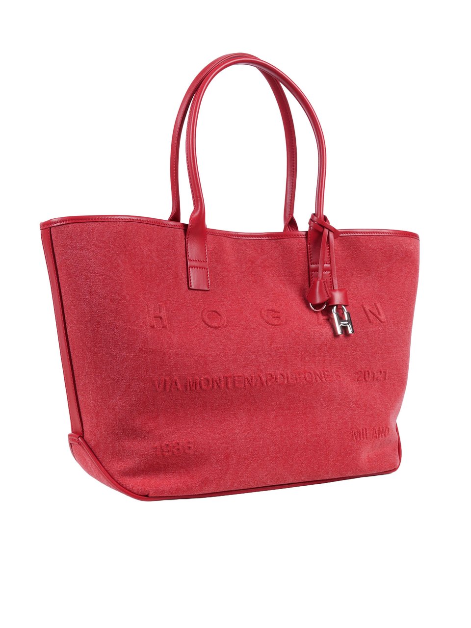HOGAN Address Shopping Leather Trim Tote Bag Maroon