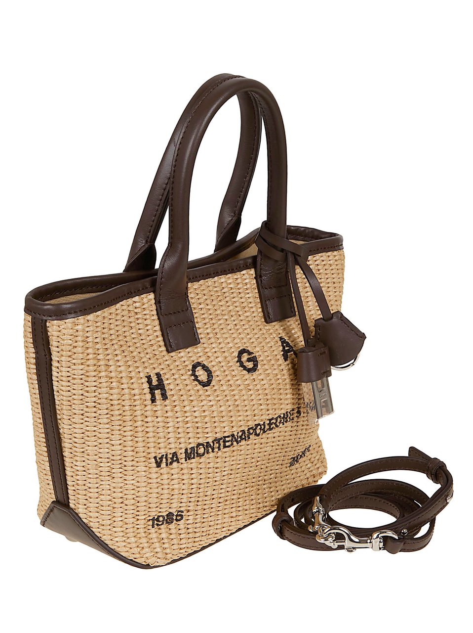 HOGAN Mini Raffia Shopping Tote with Leather Accents Neutraal