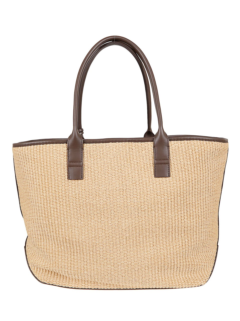 HOGAN Medium Raffia Tote Bag with Leather Trim Neutraal