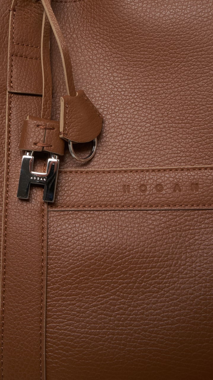 HOGAN Leather shopper 'Script' Bruin