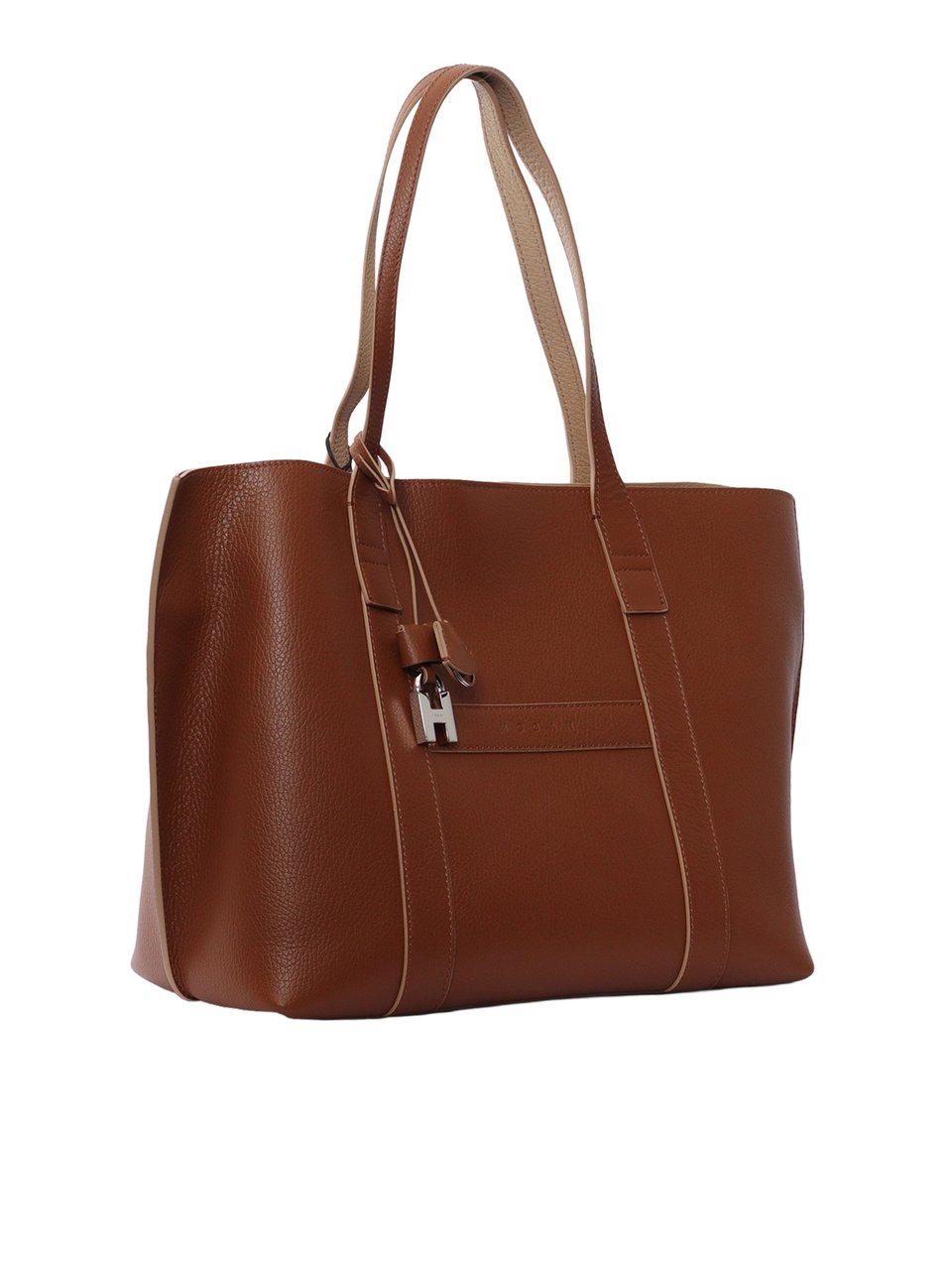 HOGAN Script Shopping Textured Calfskin Tote Bag Bruin