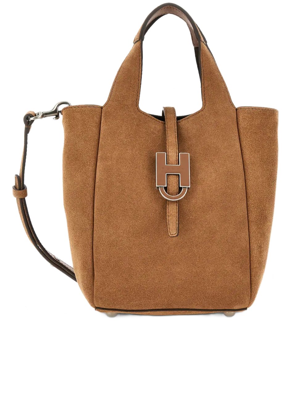 HOGAN Warm Brown Suede H-Clasp Handbag Bruin