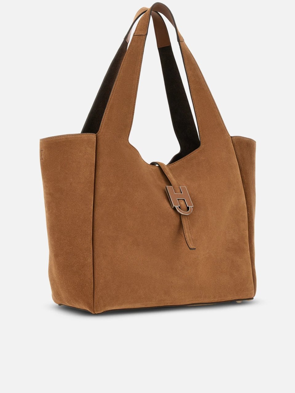 HOGAN Warm Brown Suede H-Clasp Tote Bag Bruin