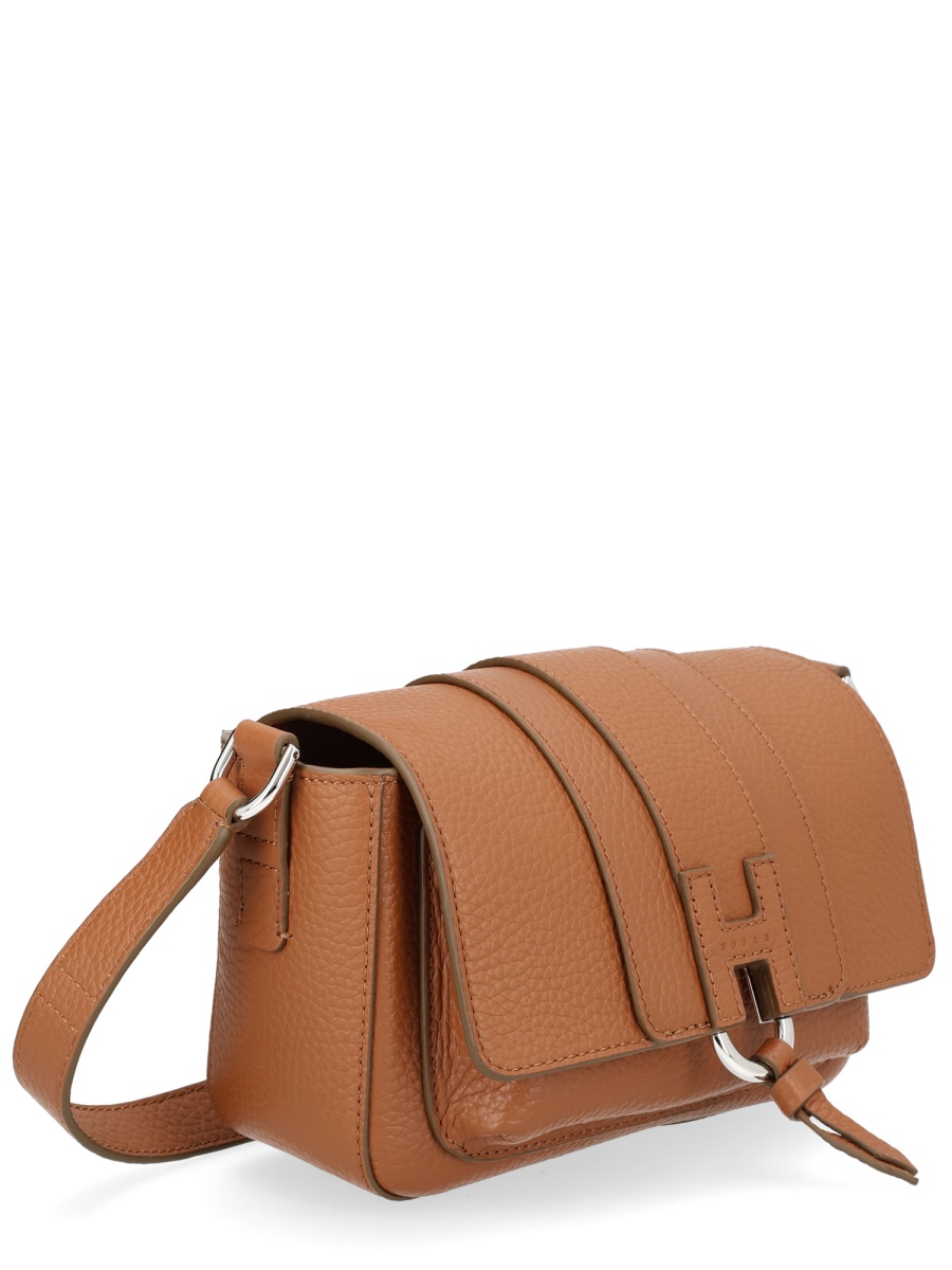 HOGAN Flap Pebbled Leather Tassel Bag Bruin