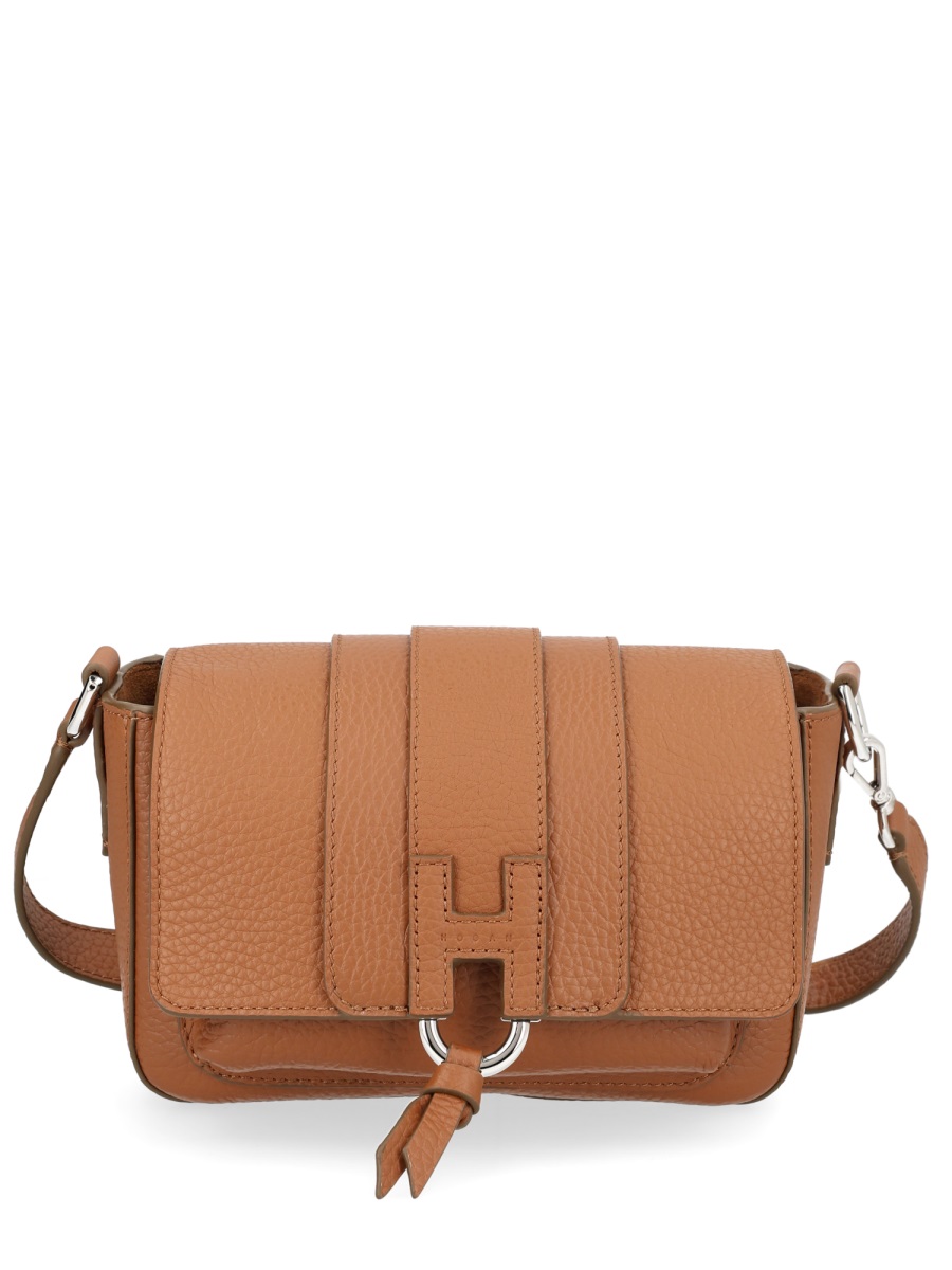 HOGAN Flap Pebbled Leather Tassel Bag Bruin