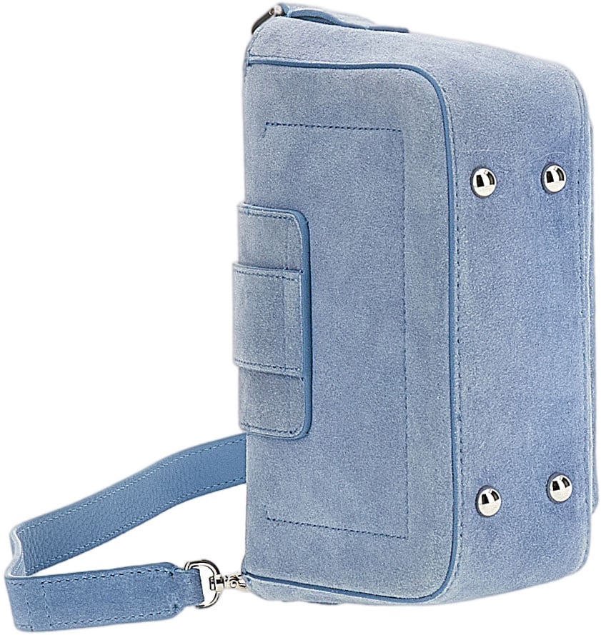 HOGAN Suede Leather Rectangular Flap Bag With Magnetic Closure Blauw