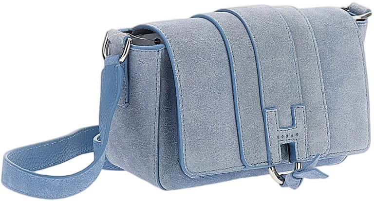 HOGAN Suede Leather Rectangular Flap Bag With Magnetic Closure Blauw