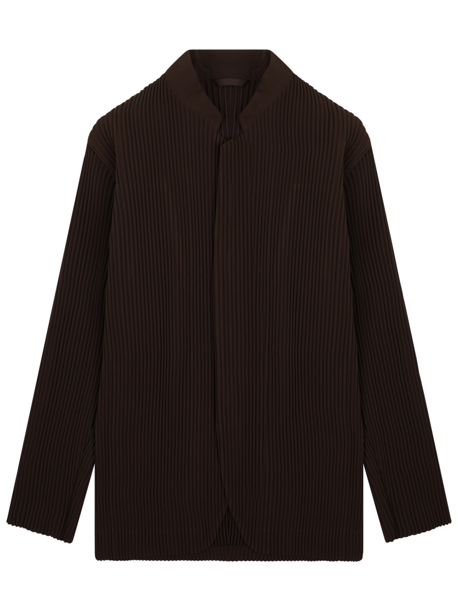 HOMME PLISSÉ ISSEY MIYAKE Neutrals Pleated Stand Collar Polyester Jacket Zwart