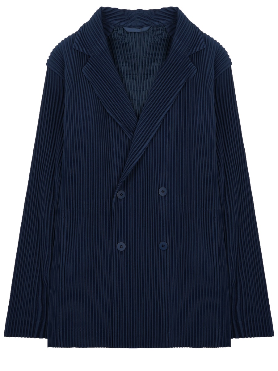 HOMME PLISSÉ ISSEY MIYAKE Navy Double-Breasted Pleated Tailored Jacket Zwart