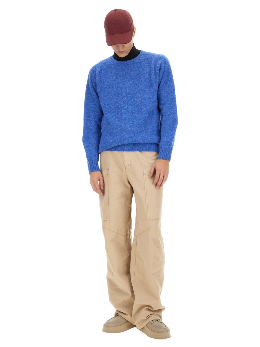 Howlin Wool Jersey Sweater with Puffed Shoulders Blauw