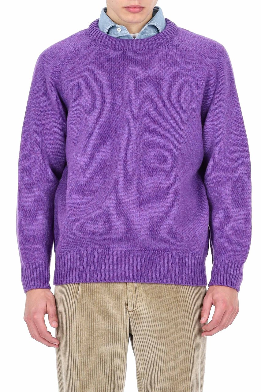 Howlin Shetland Boxy Fit Wool Crewneck Sweater Paars