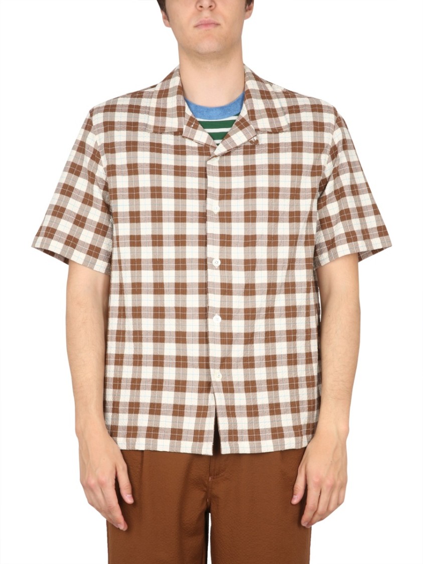 Howlin Short-Sleeved Checkered Bowling Neck Shirt Bruin