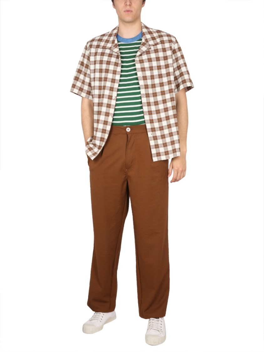 Howlin Short-Sleeved Checkered Bowling Neck Shirt Bruin