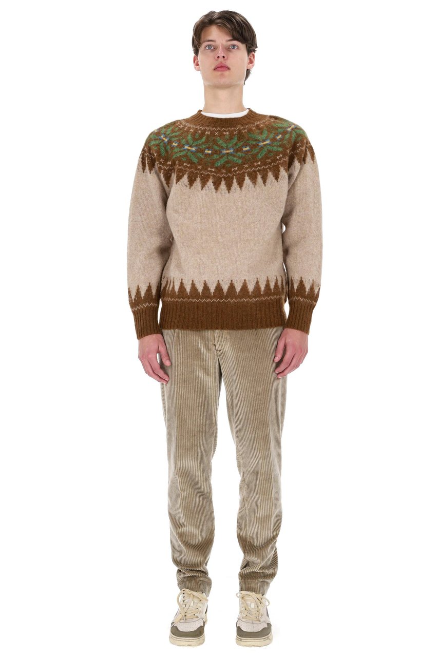 Howlin Shetland Nordic Pattern Wool Crewneck Sweater Neutraal