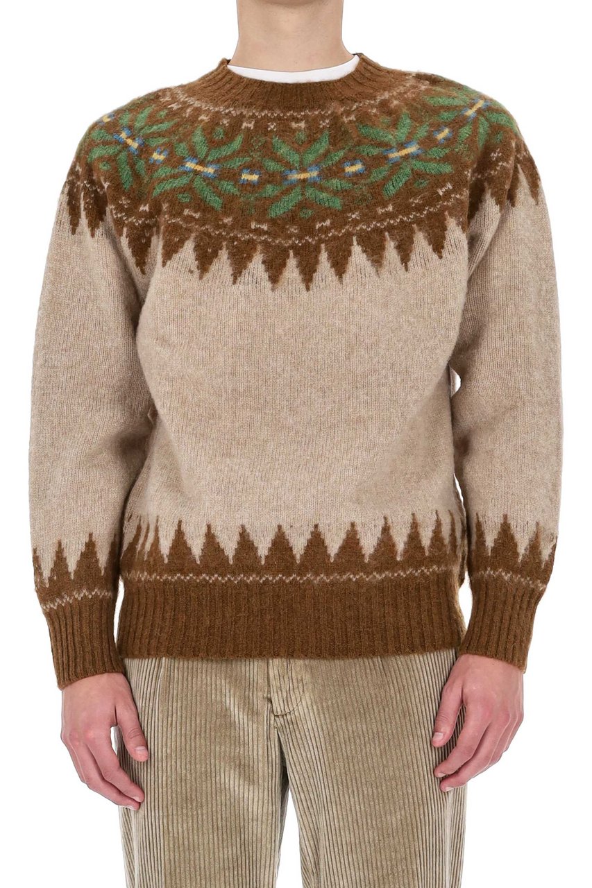 Howlin Shetland Nordic Pattern Wool Crewneck Sweater Neutraal