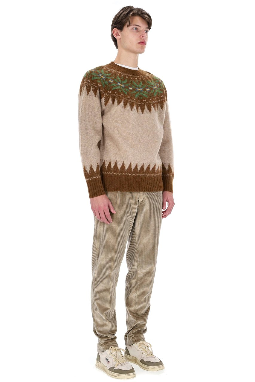 Howlin Shetland Nordic Pattern Wool Crewneck Sweater Neutraal