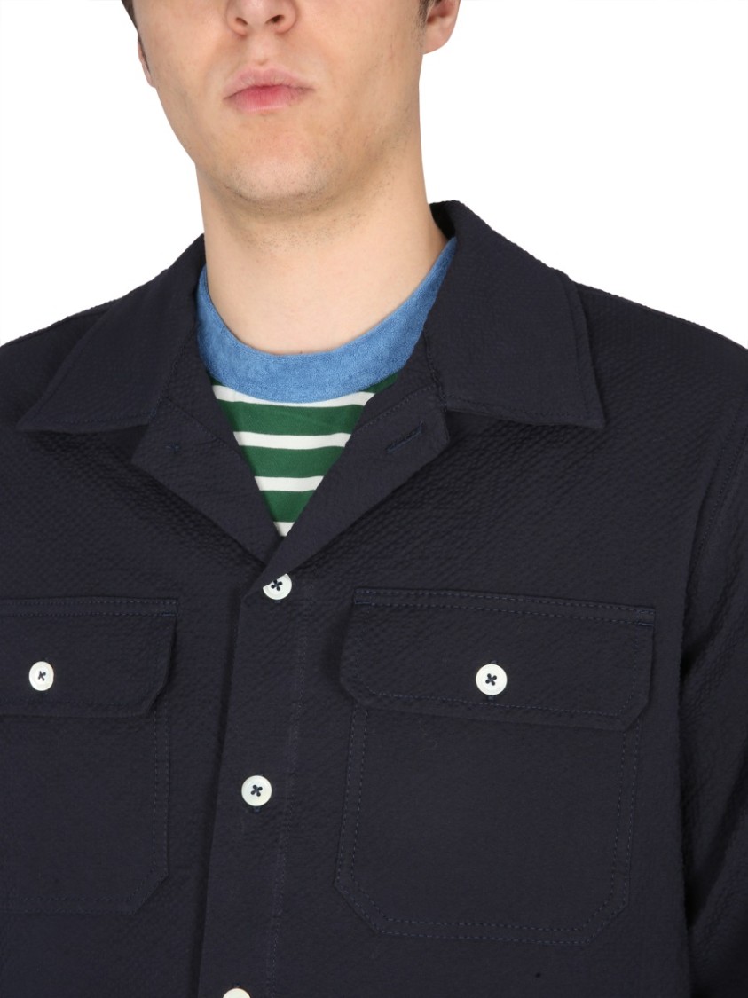 Howlin Bowling Neck Cotton Shirt Blauw
