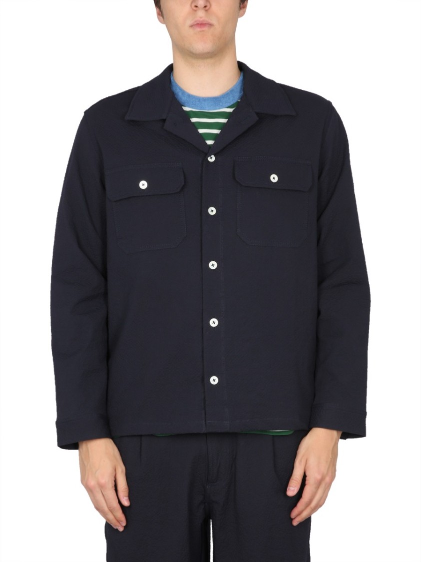 Howlin Bowling Neck Cotton Shirt Blauw