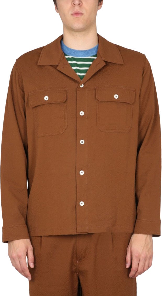 Howlin Bowling Neck Cotton Shirt Bruin