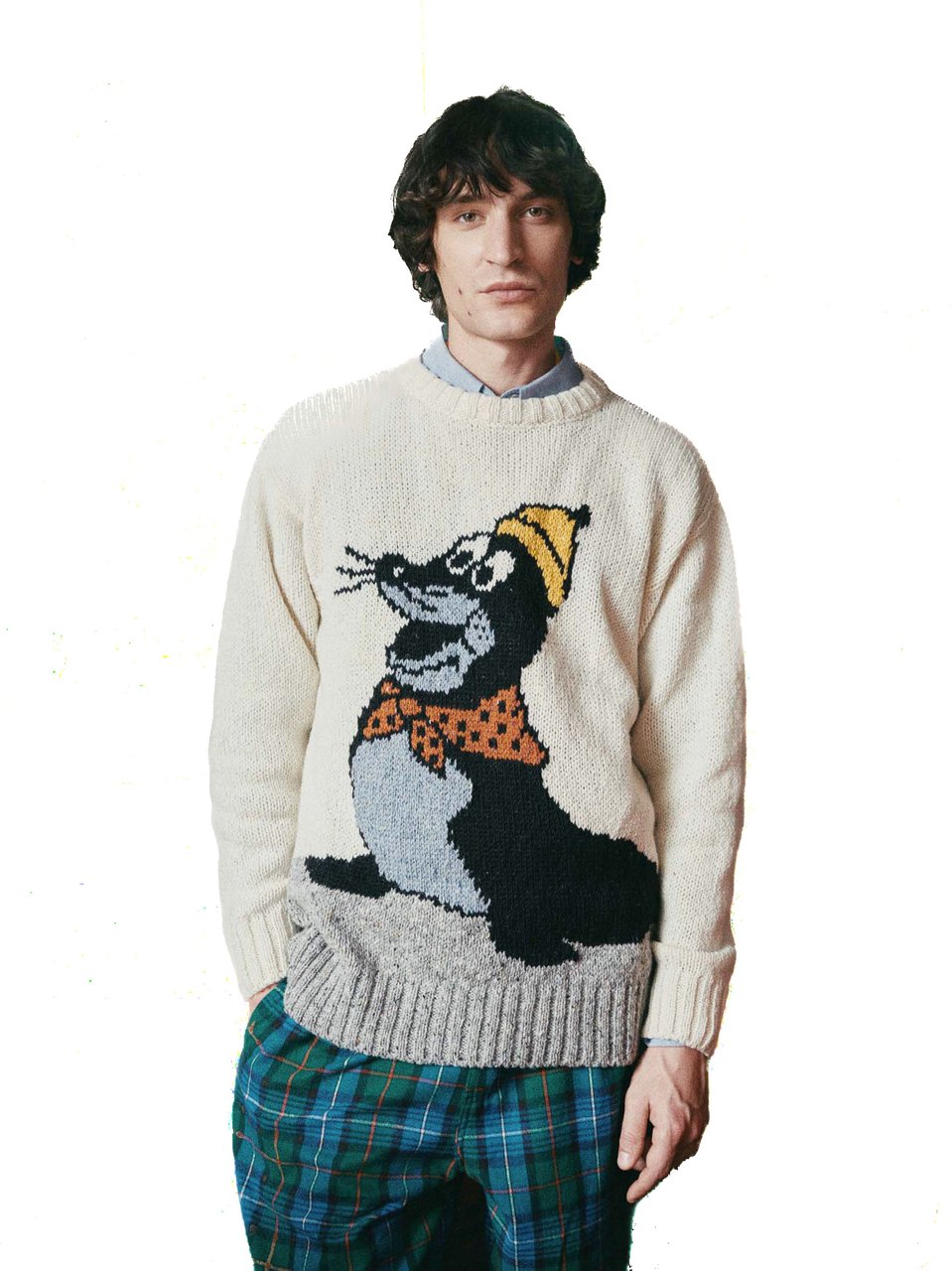 Howlin Seal Jacquard Mohair-Wool Crewneck Sweater Neutraal