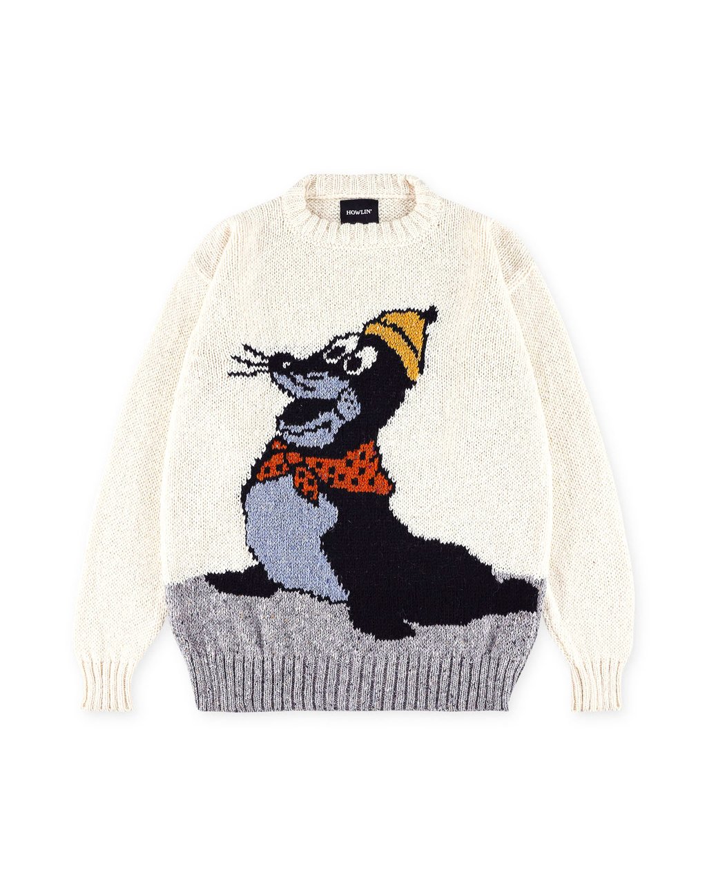 Howlin Seal Jacquard Mohair-Wool Crewneck Sweater Neutraal