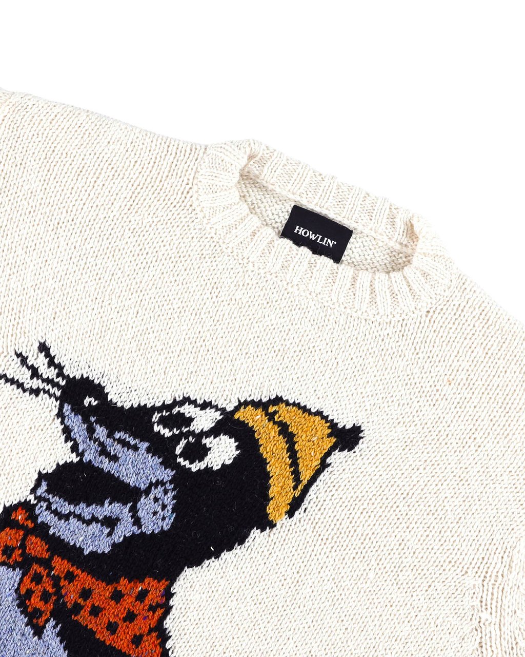 Howlin Seal Jacquard Mohair-Wool Crewneck Sweater Neutraal