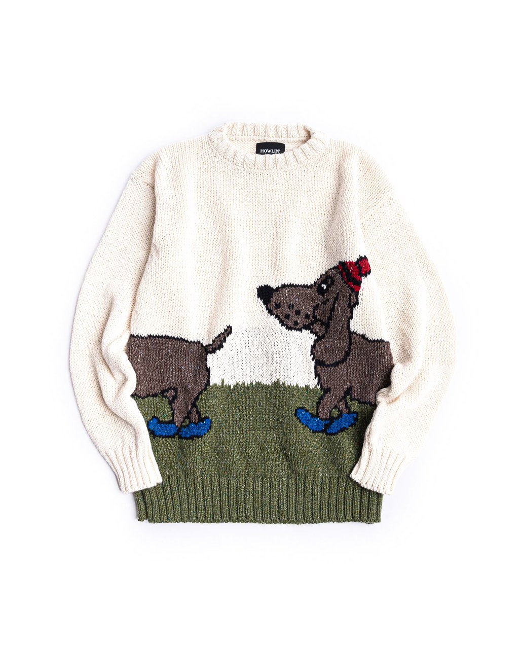 Howlin Bassotto Jacquard Mohair-Wool Crewneck Sweater Neutraal
