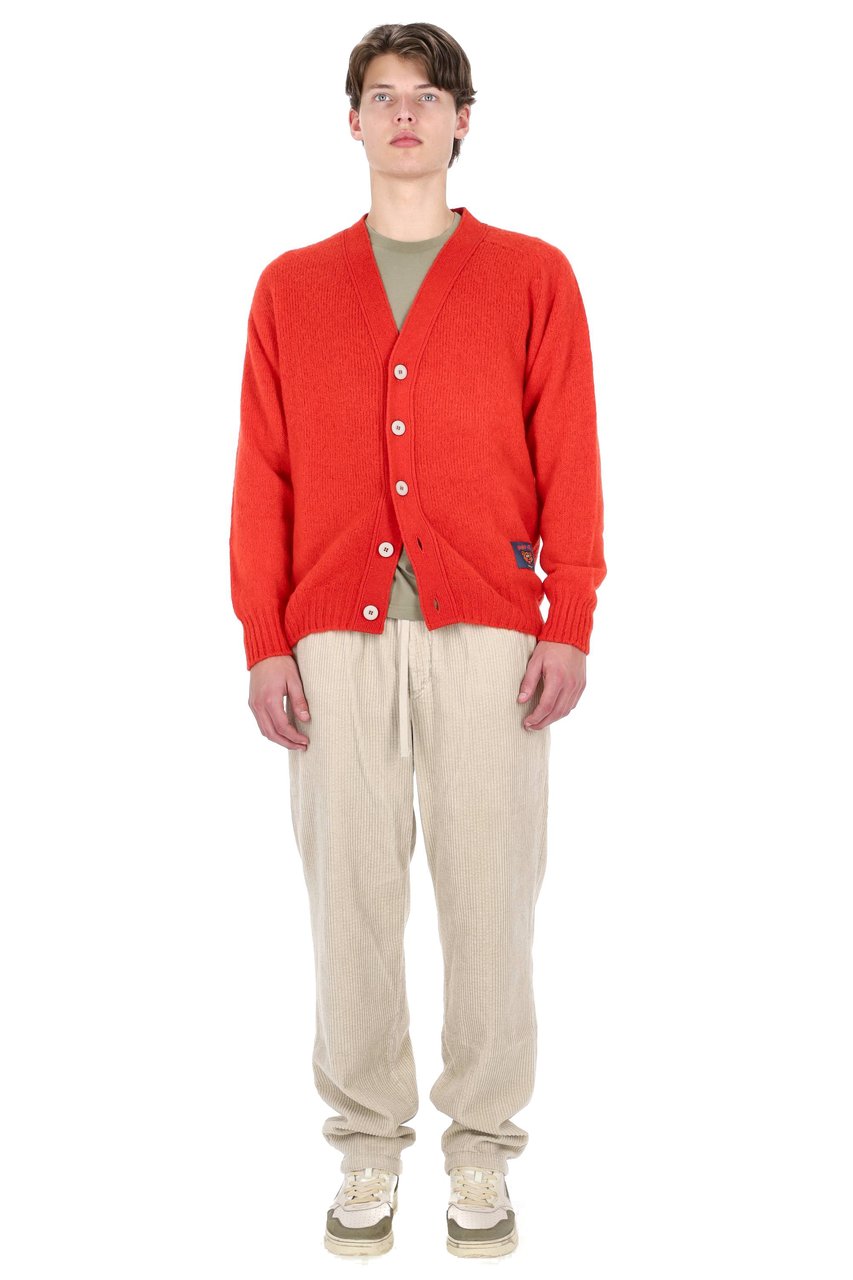 Howlin Shetland Shaggy Bear Boxy Fit Wool Cardigan Rood