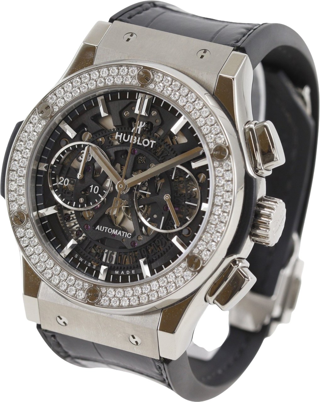 Hublot Classic Fusion Automatic Stainless Steel and Alligator with Rubber with diamond Bezel 42 Divers