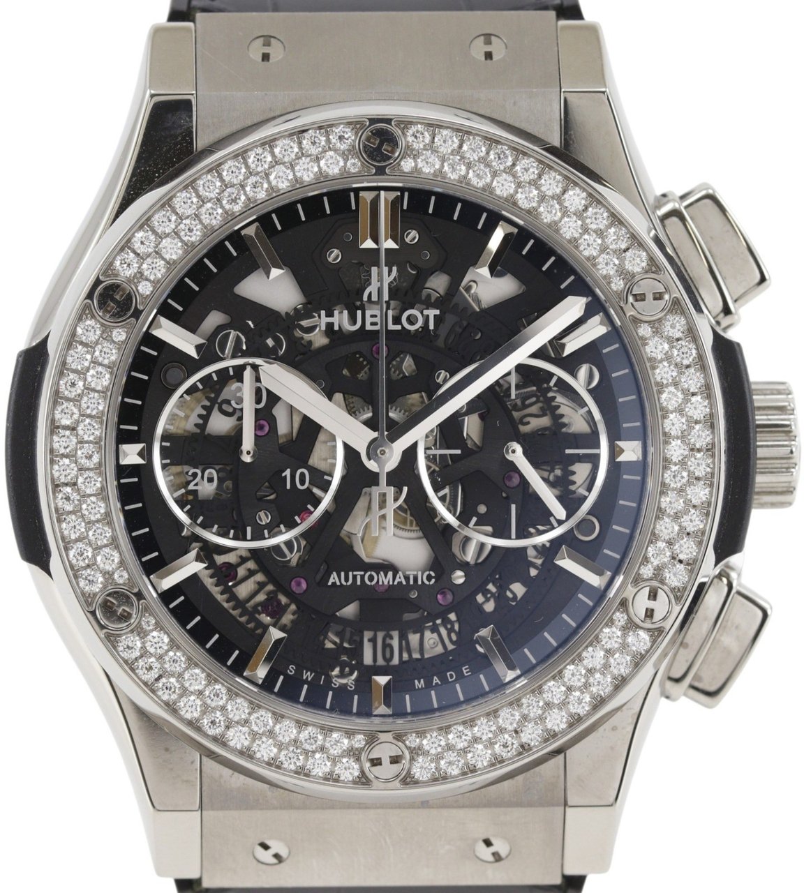 Hublot Classic Fusion Automatic Stainless Steel and Alligator with Rubber with diamond Bezel 42 Divers