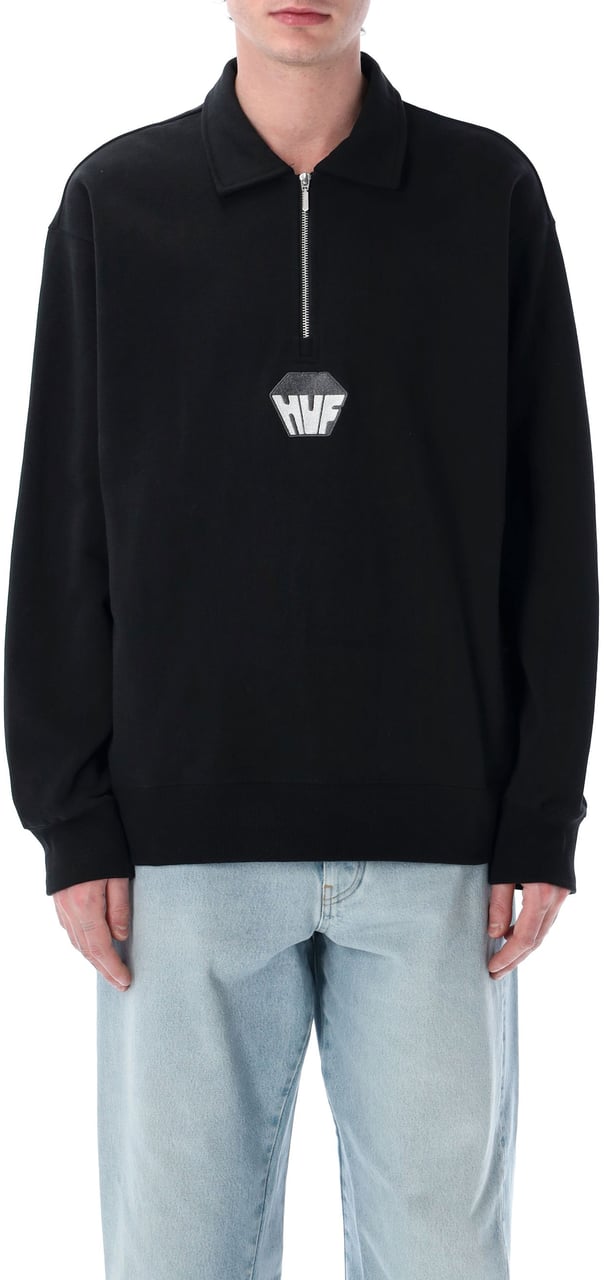 Huf Big Block 1/4 Zip Nero Zwart