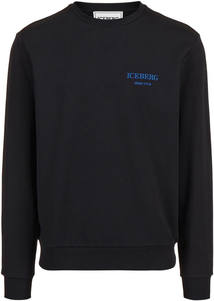 Iceberg Regular fit black crewneck sweatshirt with embroidered institutional Iceberg logo Zwart