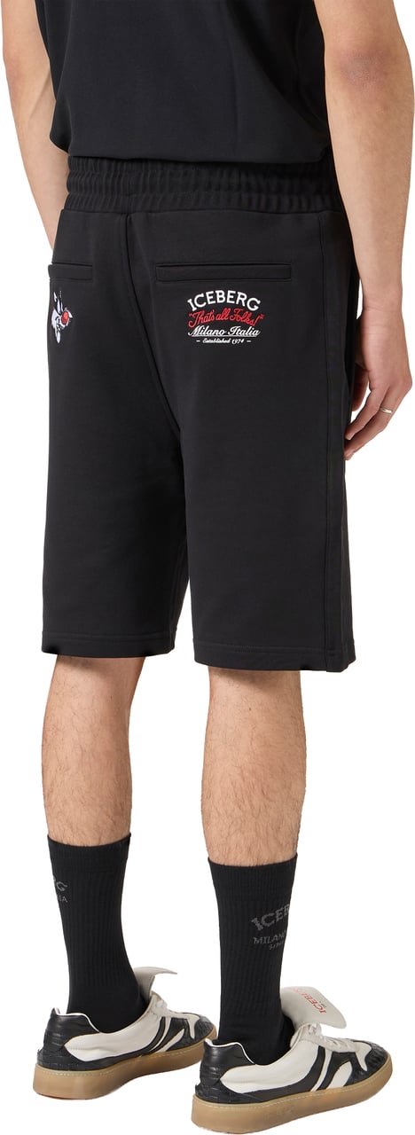 Iceberg Slim fit black cotton jersey Bermuda shorts Zwart