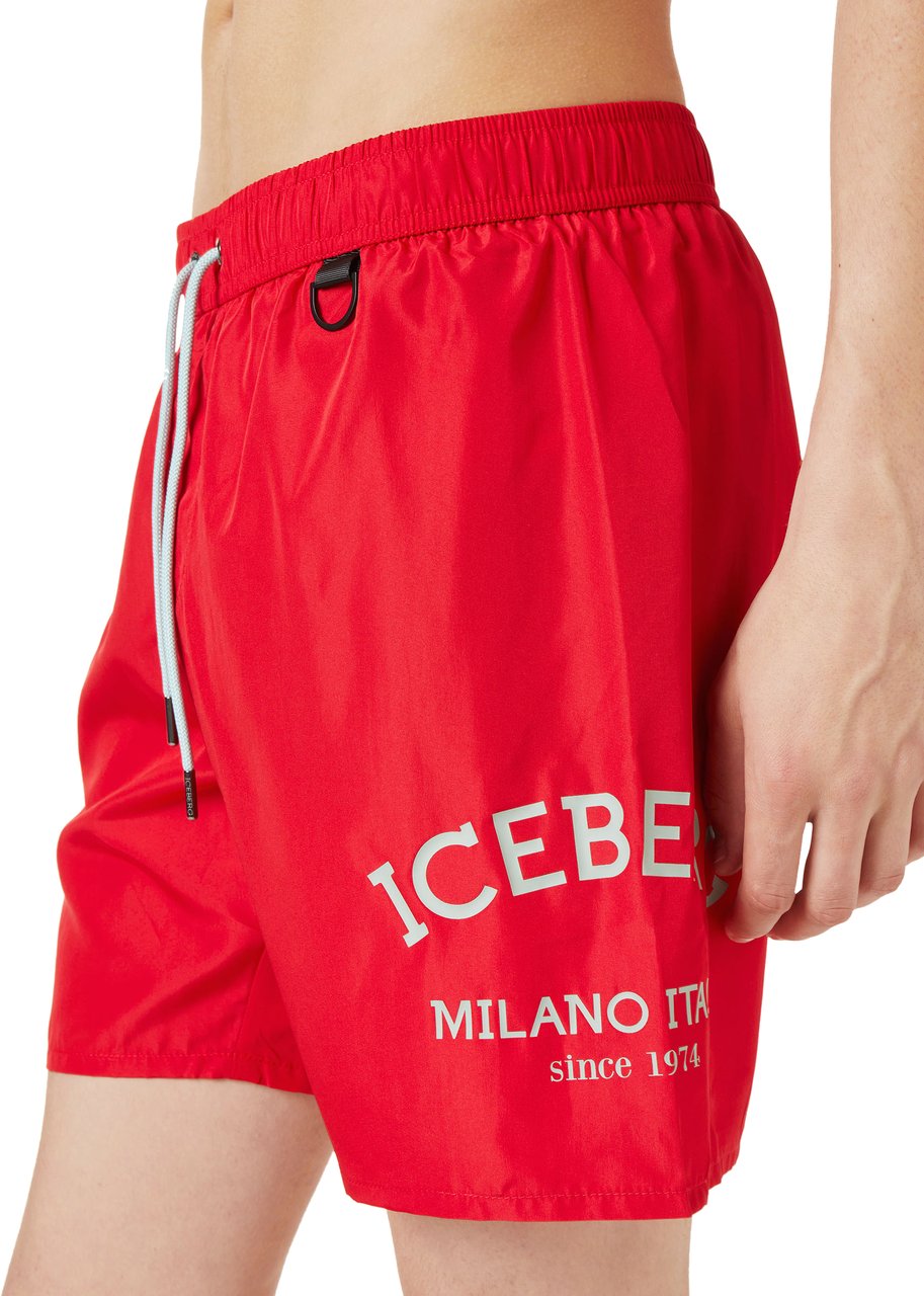 Iceberg Red swim trunks with drawstring and contrasting Iceberg logo on the leg Rood