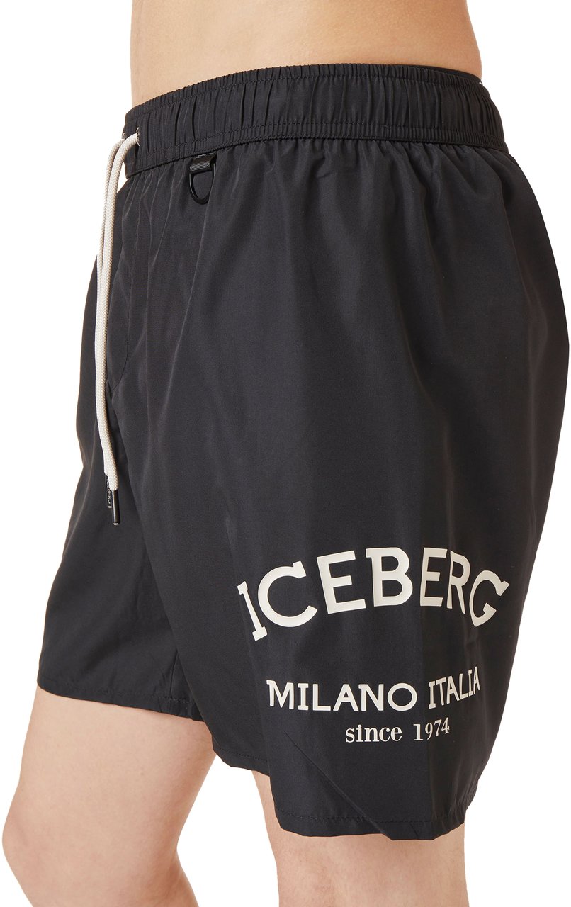 Iceberg Black swim trunks with drawstring and contrasting Iceberg logo on the leg Zwart