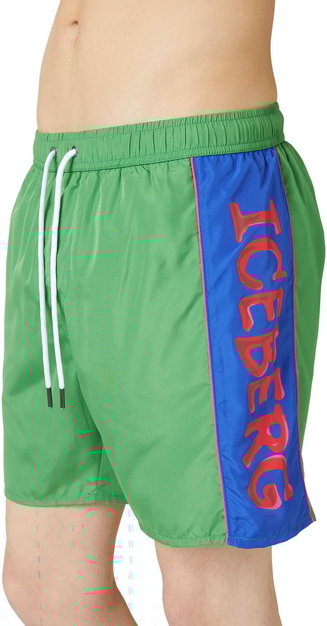 Iceberg Emerald Green Swim Trunks with Drawstring and Contrasting Band on the Left Side Groen