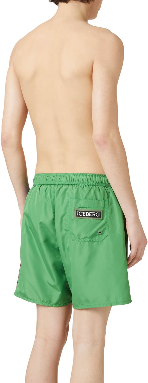 Iceberg Emerald Green Swim Trunks with Drawstring and Contrasting Band on the Left Side Groen