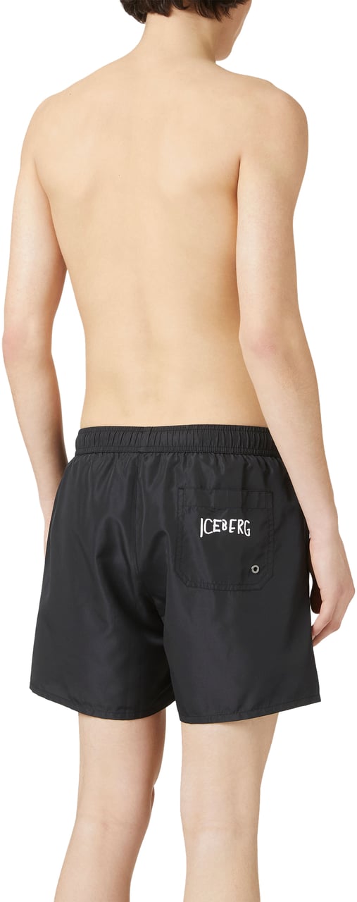 Iceberg Black swim trunks with prints and drawstring Zwart